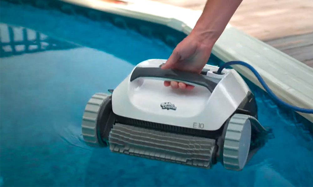 Dolphin E10 Robotic Pool Cleaner Lifting Out of Pool