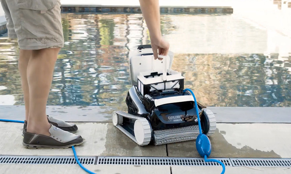 Dolphin E20 Robotic Pool Cleaner Vacuuming Leaves